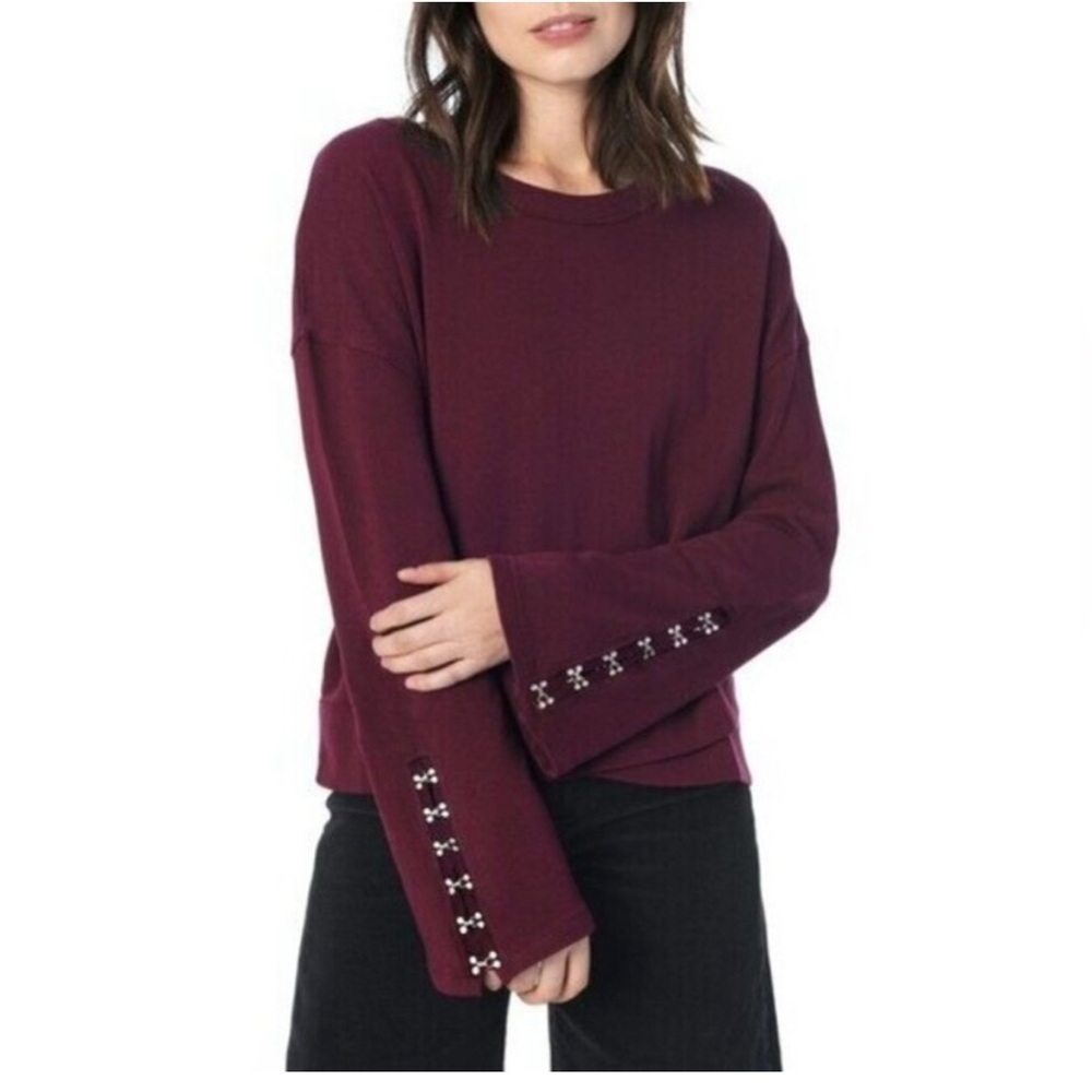 SD Collection Maroon Sweatshirt with Studded Sleeves